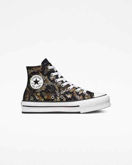 Girls' Converse Chuck Taylor All Star EVA Lift Butterfly Shine High Top Platform Shoes Black / Gold / White | AU 89463G